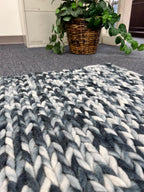 Handwoven Wool Braided Rug, Geometric Modern Design, Small Spaces