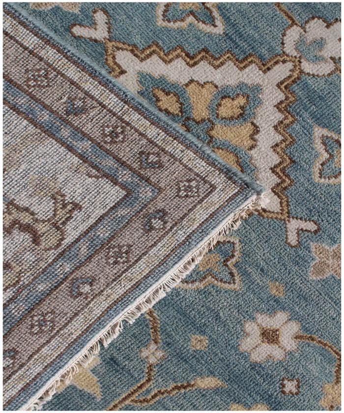 Hand-Knotted Blue & Ivory Persian Oushak Wool Rug
