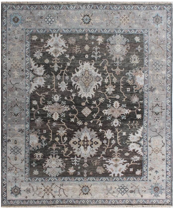 9X12 ft Charcoal Silver Hand Knotted area Rug