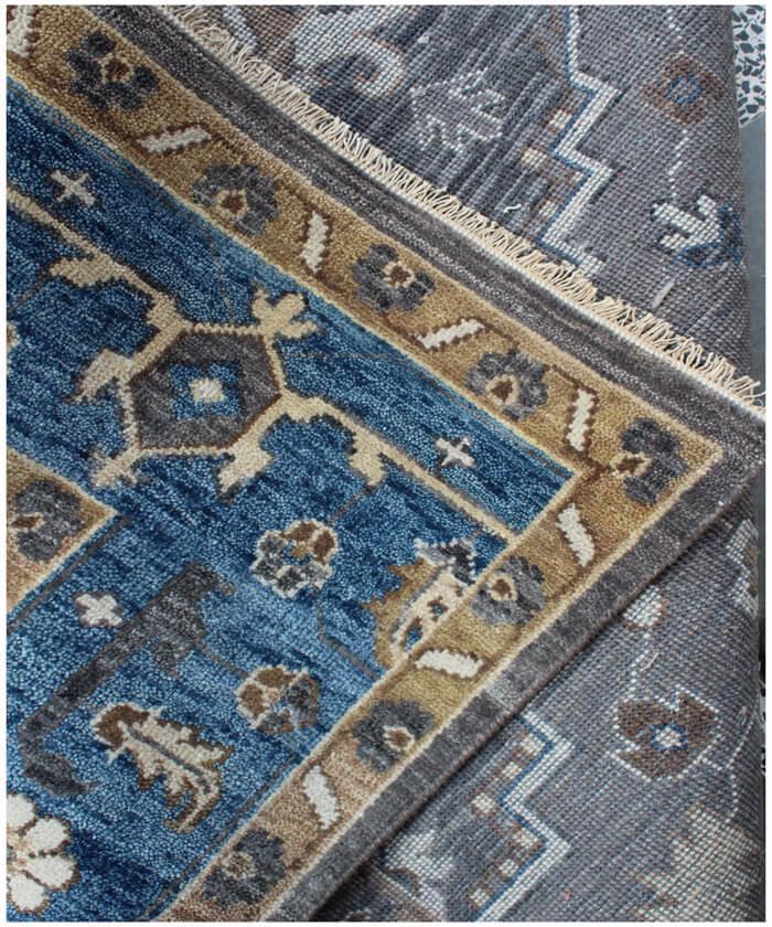 Grey Denim Hand Knotted Persian Heriz Serapi wool rug