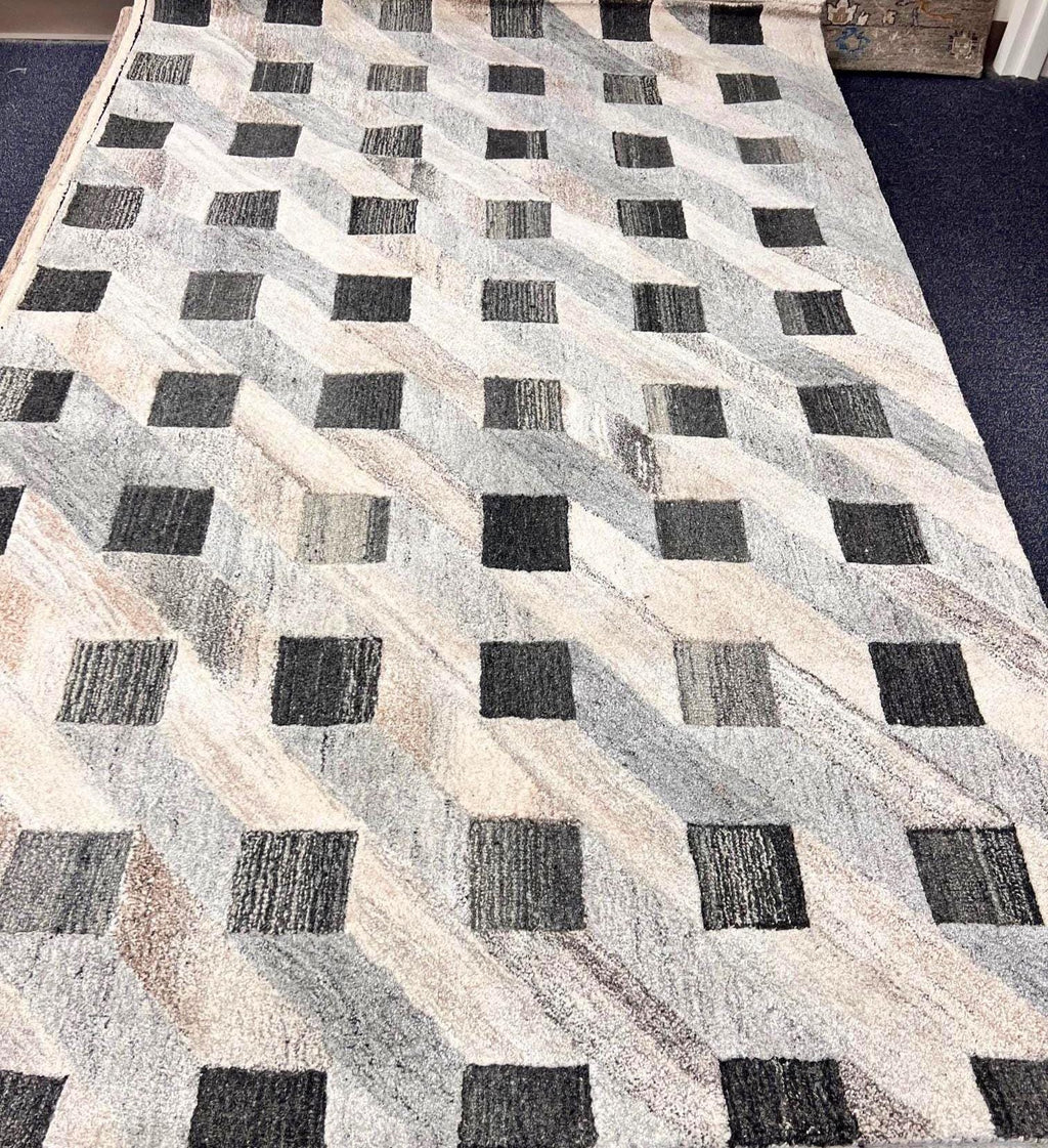 Handmade 5x8 Modern Geometric Rug, Ivory Beige Gray, Hand-Tufted
