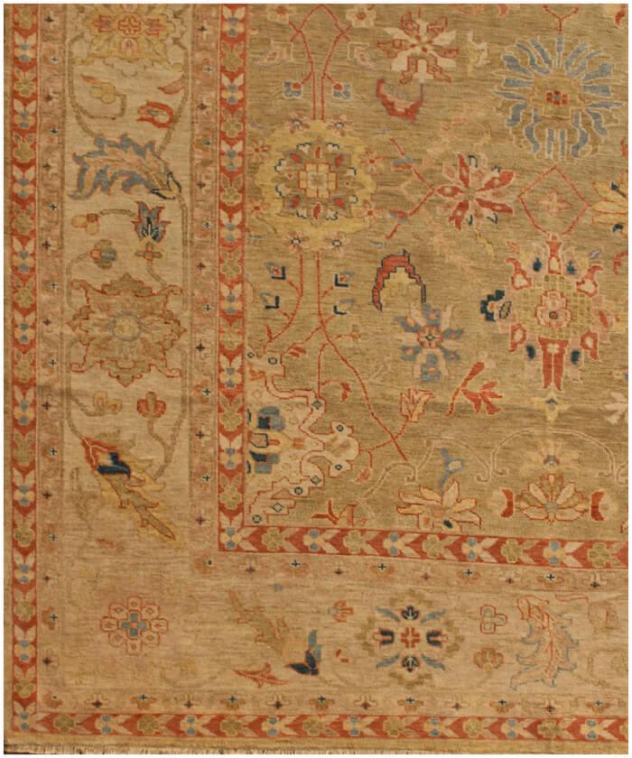 Hand Knotted Wool Area Rug, Green Beige Persian Style