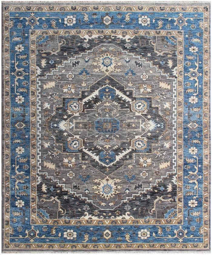 Grey Denim Hand Knotted Persian Heriz Serapi wool rug