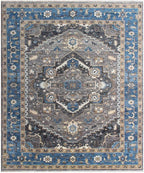 Grey Denim Hand Knotted Persian Heriz Serapi wool rug