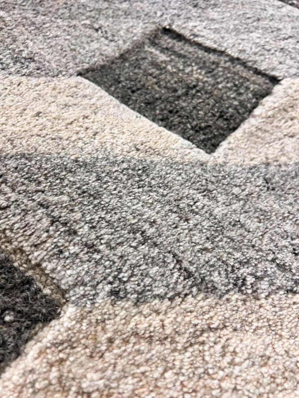 Handmade 5x8 Modern Geometric Rug, Ivory Beige Gray, Hand-Tufted
