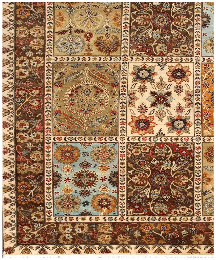 8x10 Serapi Hand-Knotted Wool Rug | Multi-Brown Panel Design