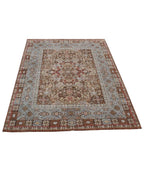 Hand Knotted Wool Area Rug 8x10, Brown Green Persian Rug, Vintage Style