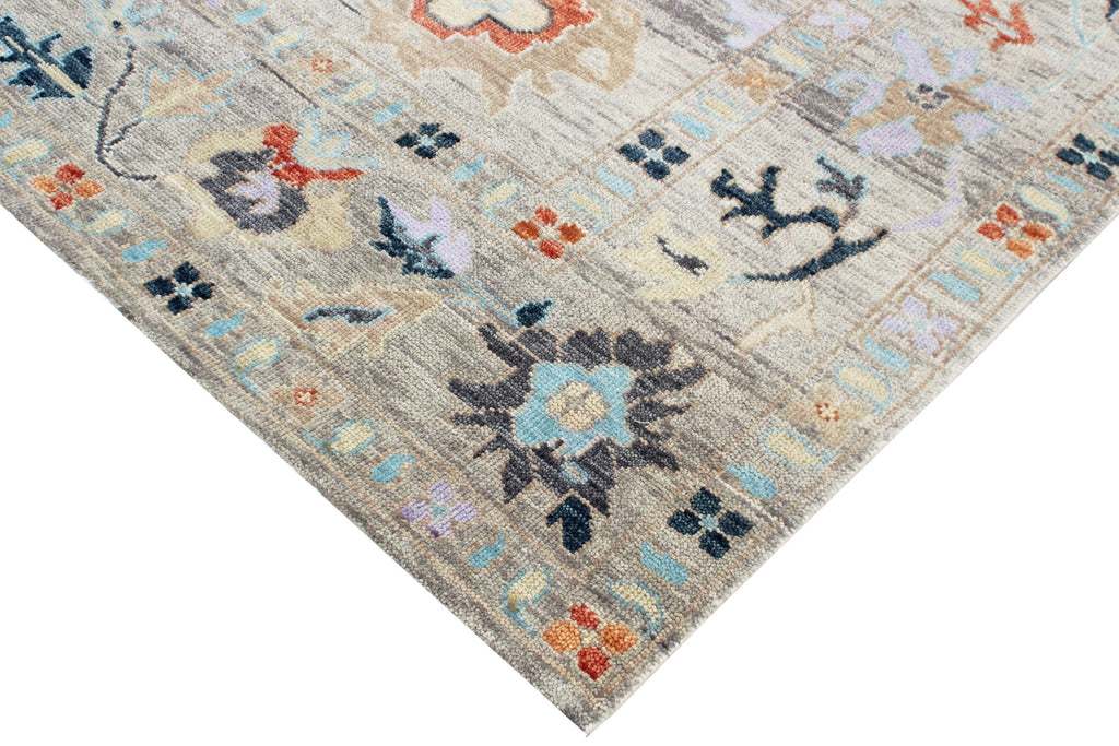 8x10 ft and 9x12 ft Hand-Knotted Silver Oushak Wool Rug – Muted Apricot, Slate & Sage