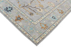 Hand Knotted Wool Rug - Muted Oushak Area Rug, Silver & Sage Green Floral Carpet, Traditional Turkish Style Rug for Living Room, Bedroom