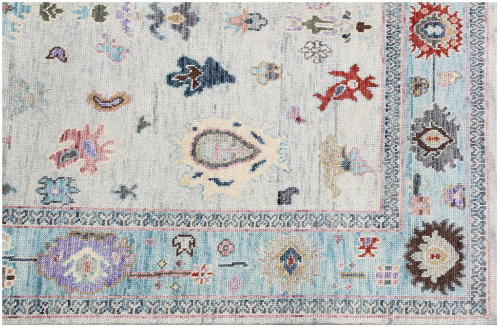 Vibrant Hand-Knotted Pastel Oushak Wool Rug