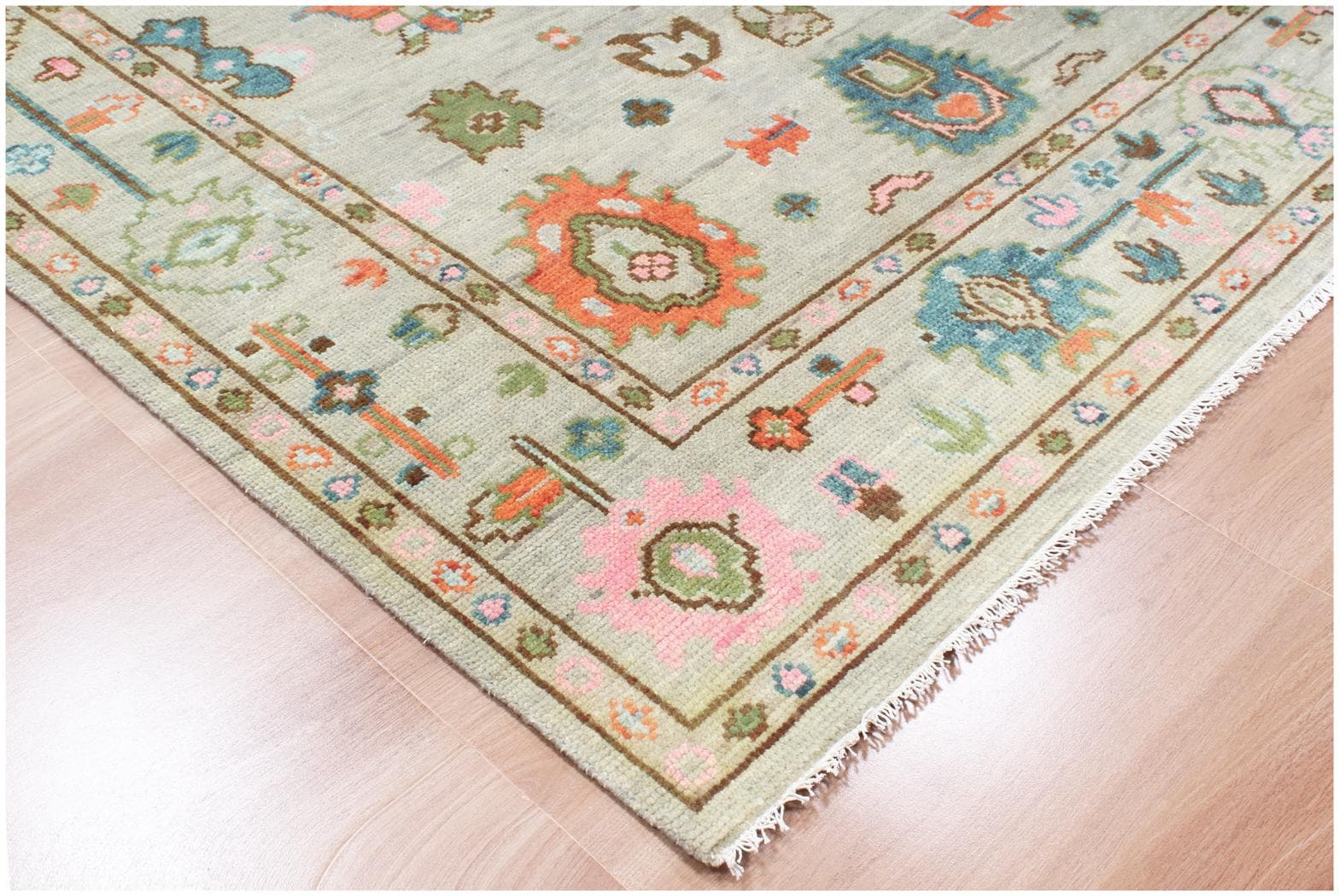 Hand Knotted Turkish Oushak Wool Rug, 8x10 pastel green wool Area Rug, Muted oushak carpet, custom size rug for living room