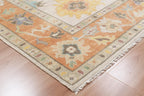 8X10 ft Elegant Salmon & Apricot Hand-Knotted Oushak Wool Rug, available in 9x12 and 10x14 ft