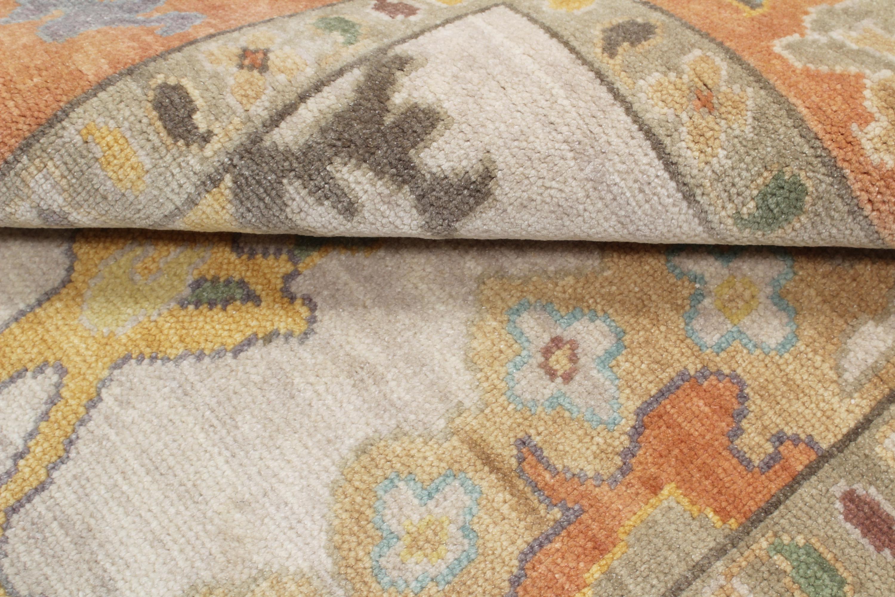 8X10 ft Elegant Salmon & Apricot Hand-Knotted Oushak Wool Rug, available in 9x12 and 10x14 ft