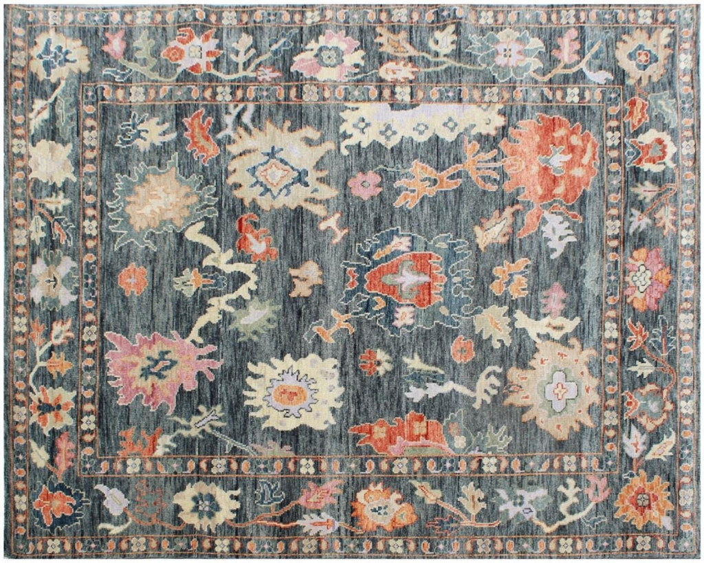 8x11 ft Charcoal Hand-Knotted Oushak Wool Rug | Custom Sizes