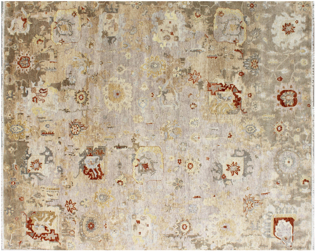 Hand Knotted Beige Wool Rug, Transitional Persian Style, 8x10