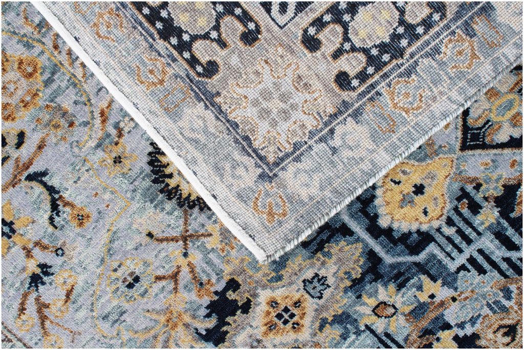 Timeless Elegance: Hand-Knotted Wool Medallion Rug in Celestial Blue & Gold