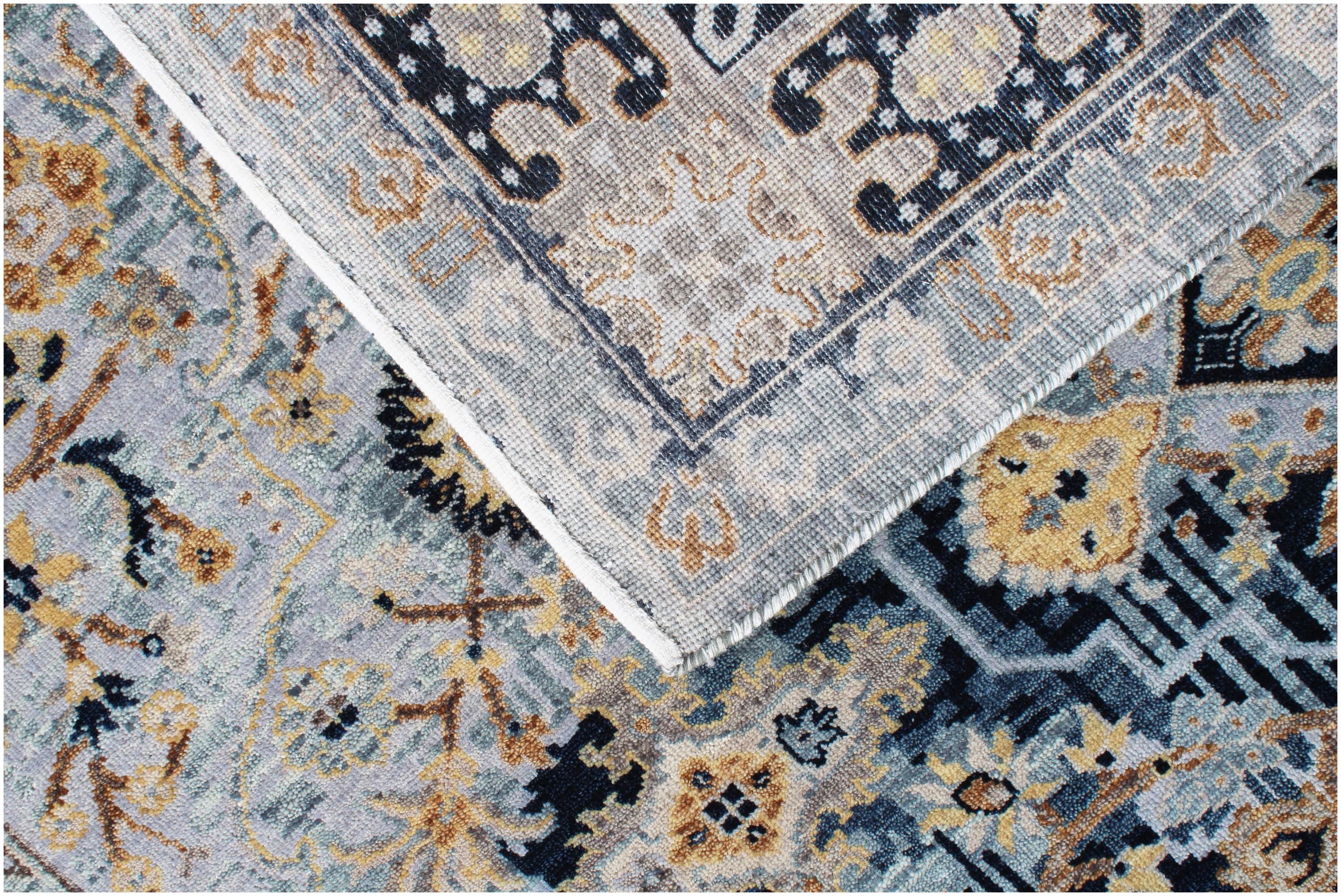 Timeless Elegance: Hand-Knotted Wool Medallion Rug in Celestial Blue & Gold