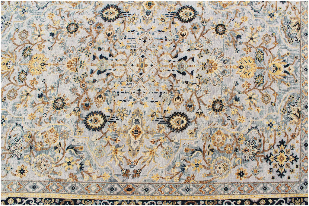 10x14 Oversized Hand Knotted Wool Rug - Ivory and Navy Blue Traditional Persian Style Area Rug