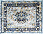 Timeless Elegance: Hand-Knotted Wool Medallion Rug in Celestial Blue & Gold