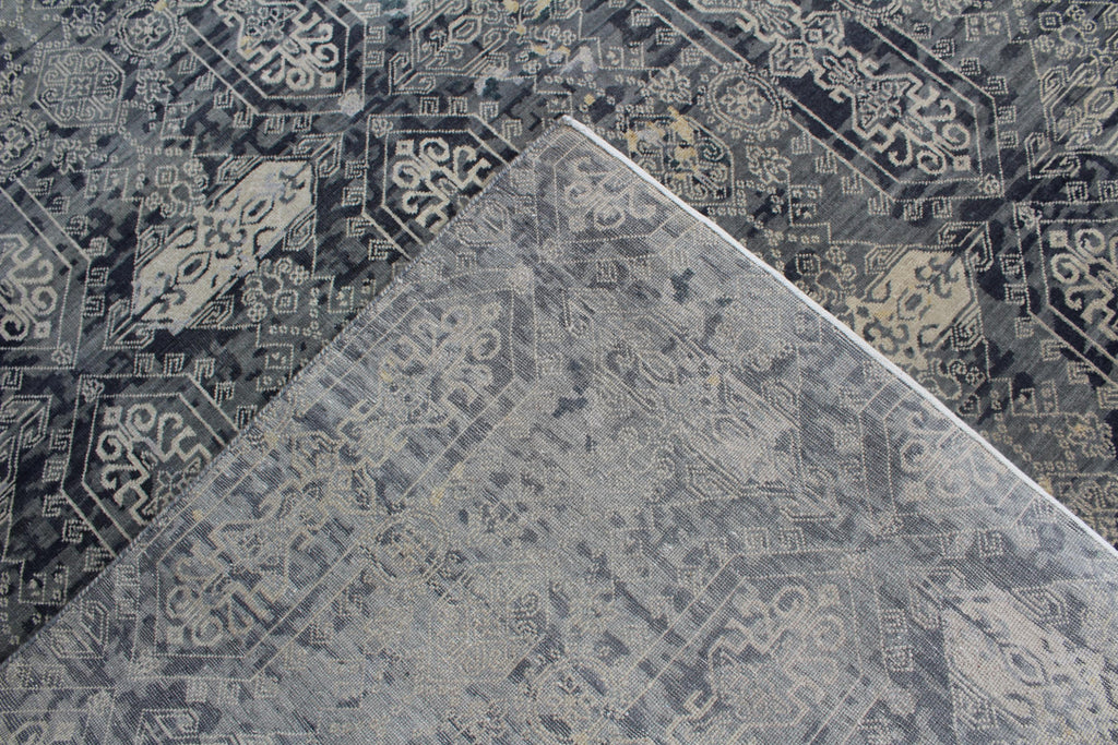 Grey Hand Knotted area Rug 9X12 handmade Persian transitional rug for living room, bedroom and dining room study room, office