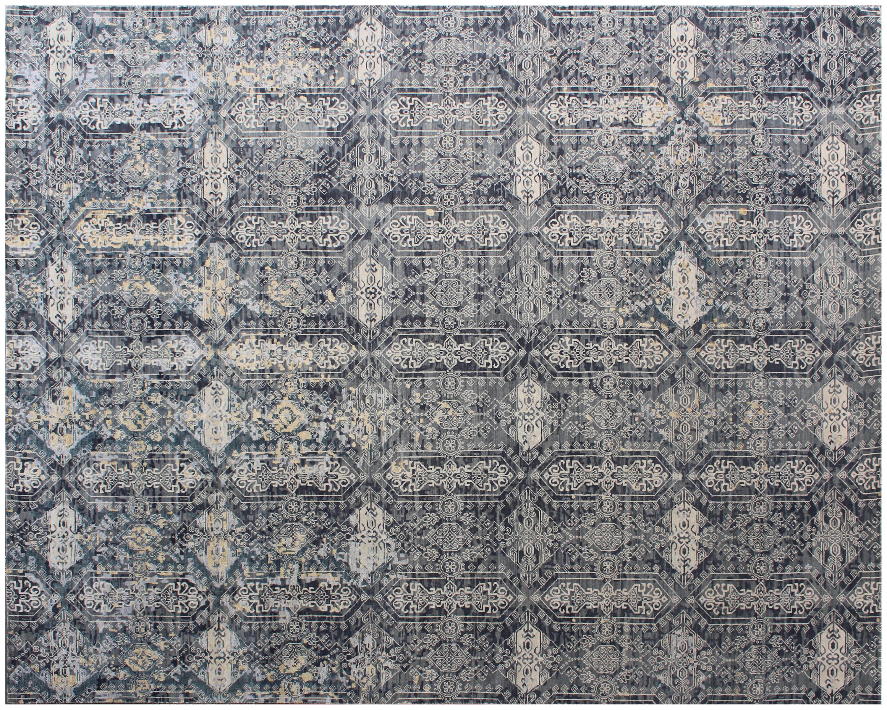 Grey Hand Knotted area Rug 9X12 handmade Persian transitional rug for living room, bedroom and dining room study room, office