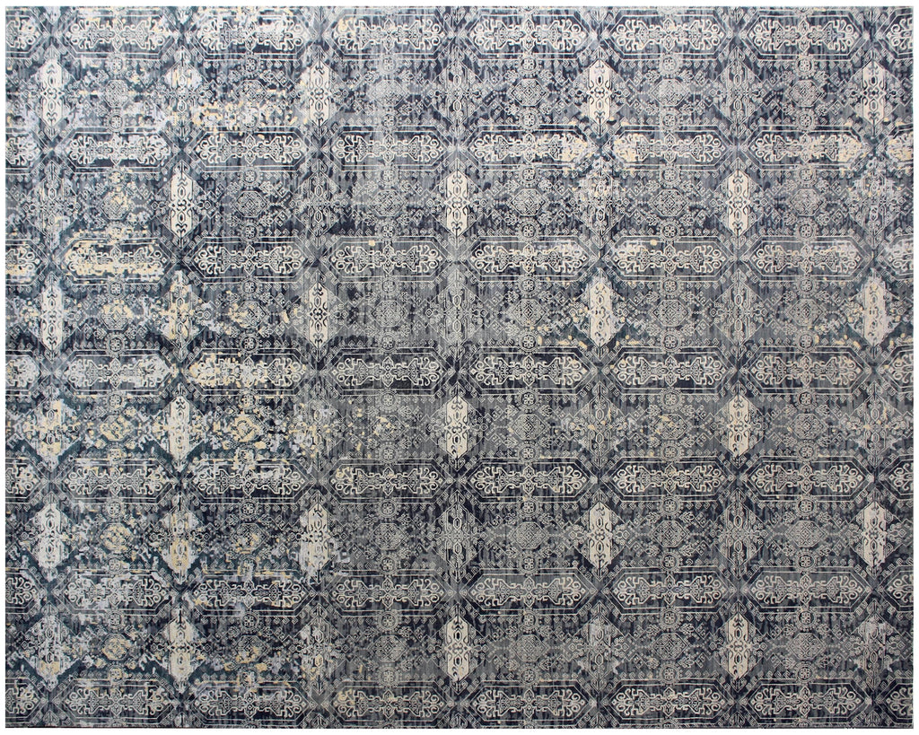 Grey Hand Knotted area Rug 9X12 handmade Persian transitional rug for living room, bedroom and dining room study room, office