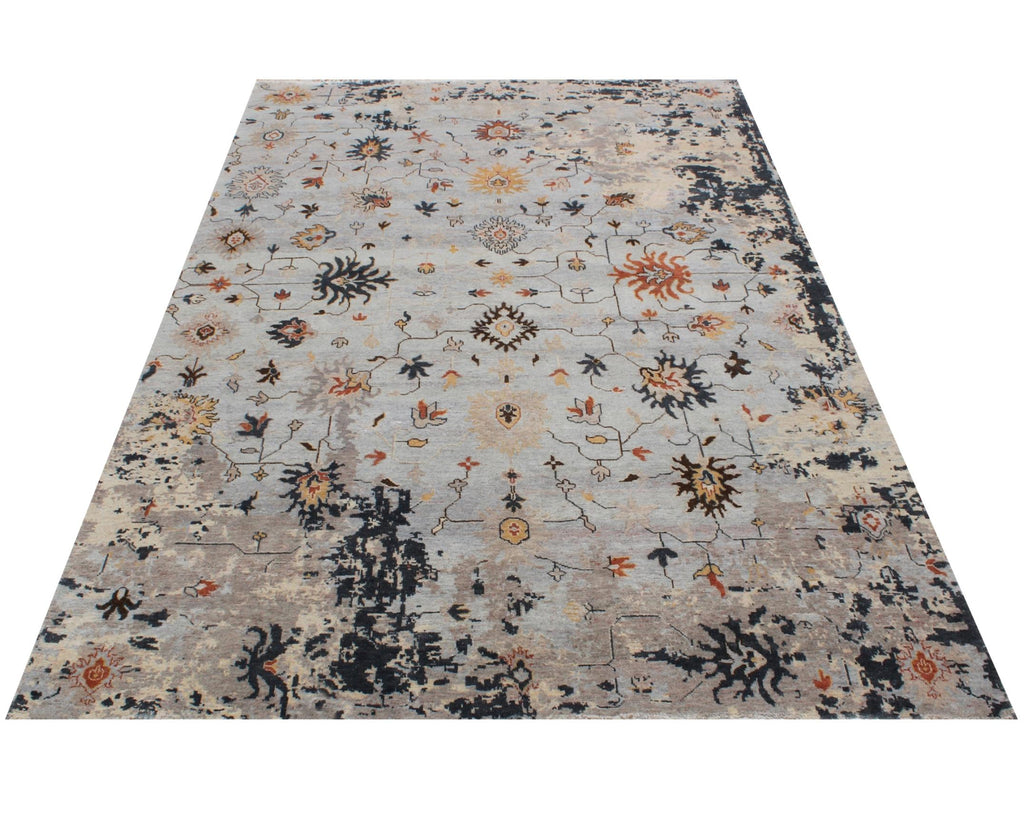 Hand Knotted Wool Rug Capri Distressed Transitional Area Rug for Living Room - Gray Blue Muted Oriental Carpet - 4x6 8x10 9x12 Large Custom