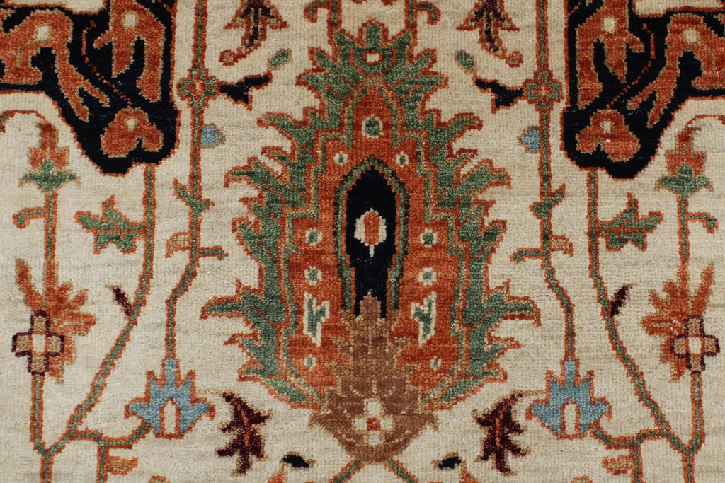 9x12 Ivory Hand Knotted Serapi Heriz Wool Rug - Large Antique Style Terracotta Area Rug