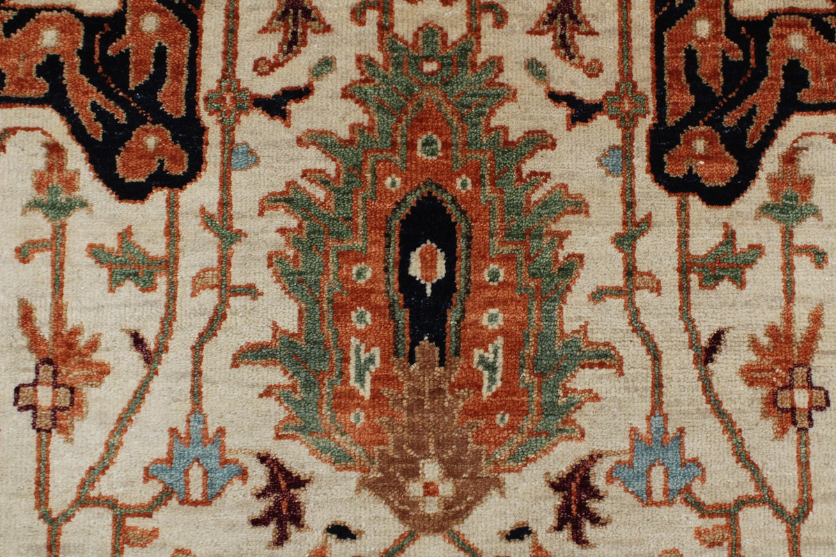 9x12 Ivory Hand Knotted Serapi Heriz Wool Rug - Large Antique Style Terracotta Area Rug