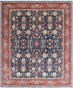 8x10 Hand Knotted Wool Rug - Navy Blue & Rust Traditional Oriental Area Rug
