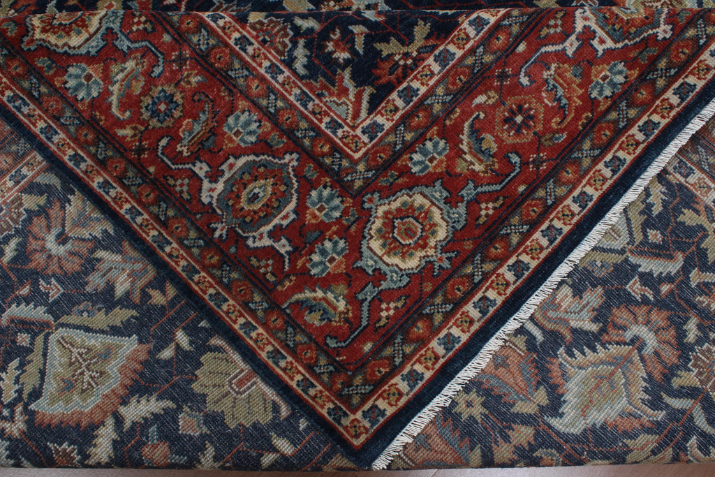 8x10 Hand Knotted Wool Rug - Navy Blue & Rust Traditional Oriental Area Rug