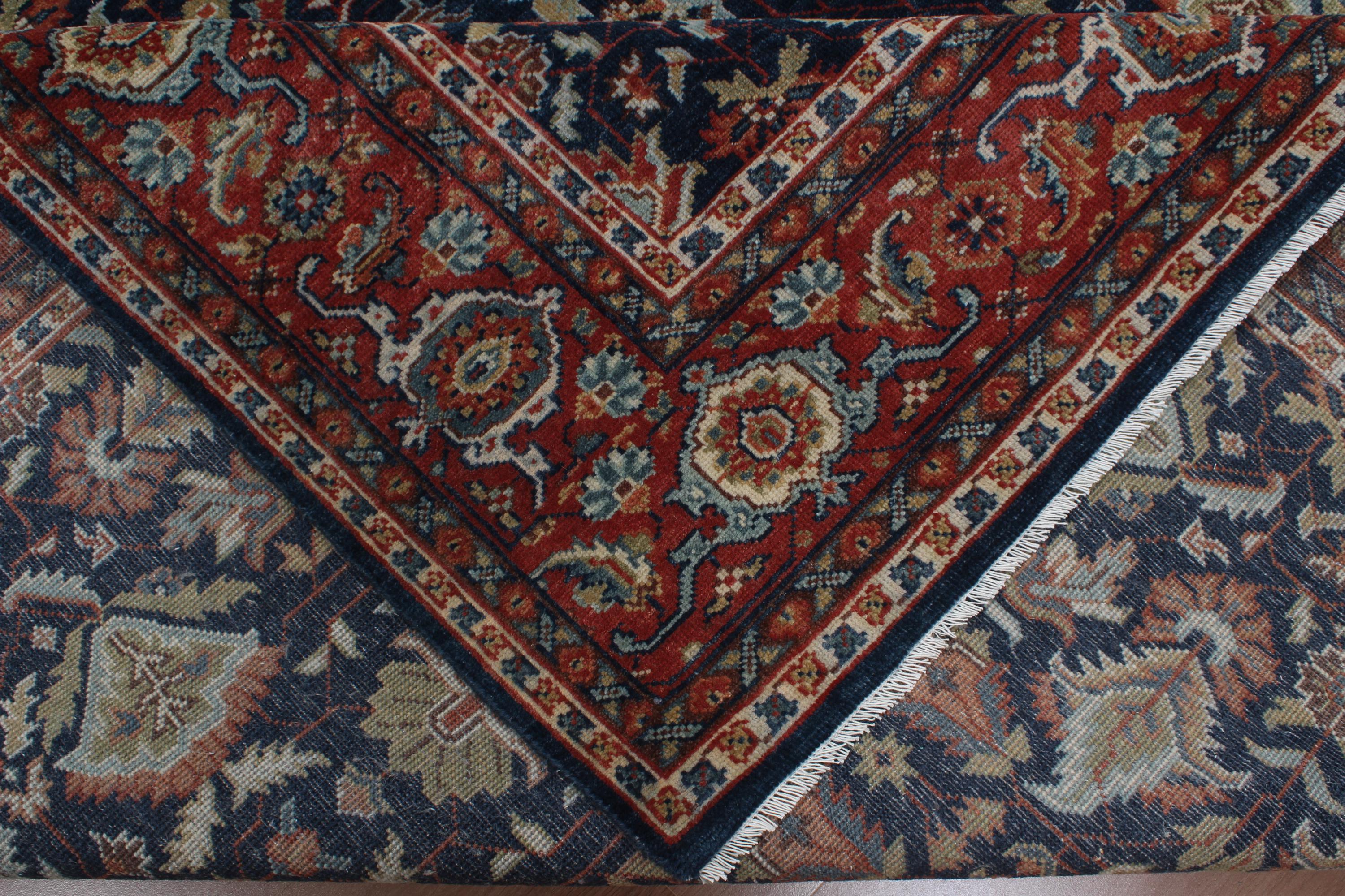8x10 Hand Knotted Wool Rug - Navy Blue & Rust Traditional Oriental Area Rug