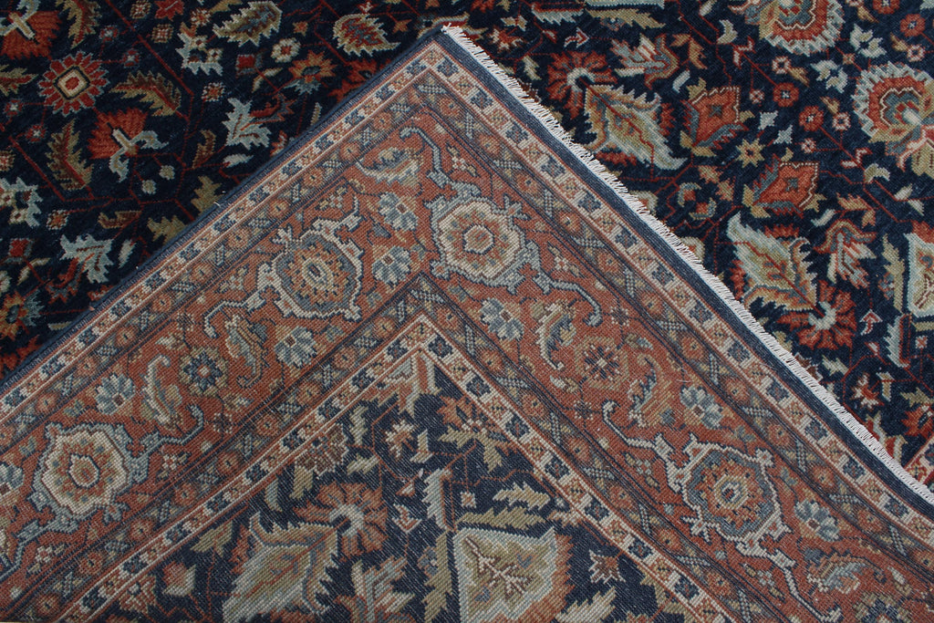 8x10 Hand Knotted Wool Rug - Navy Blue & Rust Traditional Oriental Area Rug