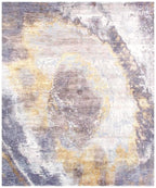 Luxury Abstract Sunburst Wool & Bamboo Silk Area Rug - Gold, Lavender Celestial Shimmer Carpet - Modern Art Decor - Multiple Sizes Available