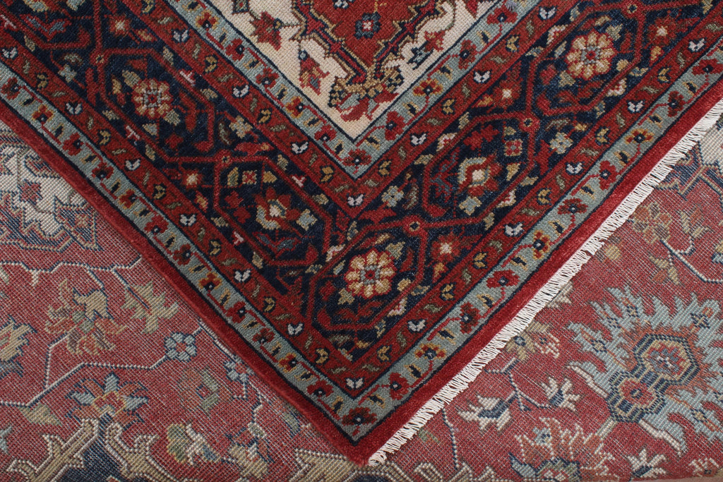8x10 Persian Heriz Serapi Rug, Red & Cream Hand-Knotted Wool Area Rug, Vintage Medallion Carpet for Living Room, Authentic Oriental Rug