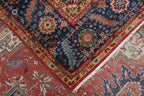 8x10 Hand Knotted Heriz/Serapi Wool Rug, 9x12 Red & Navy Traditional Persian Heriz Area Rug, Oriental Carpet for Living Room, Vintage  Rug