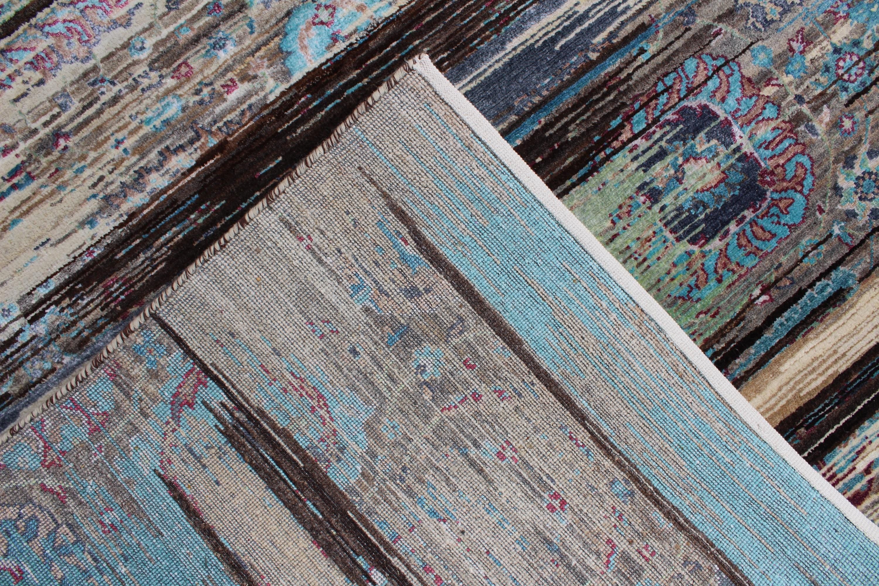 Beige blue Hand Knotted area Rug 5X8 handmade Persian rug.