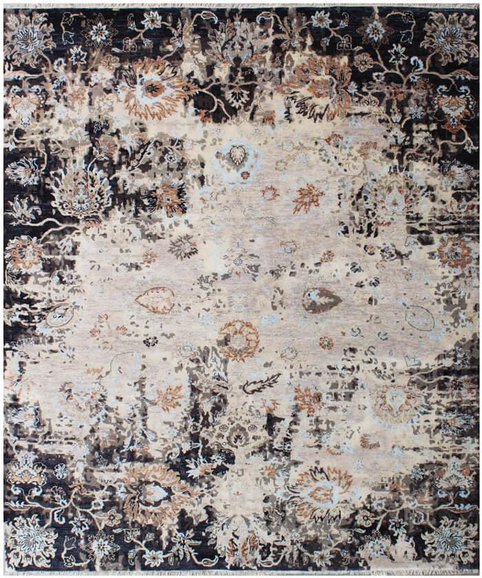 No tariff Beige Black Hand Knotted area Rug 9X12  handmade transitional Persian rug for living room, bedroom and dining room.