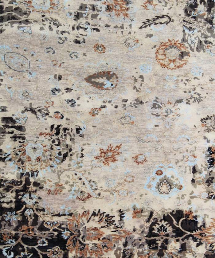 No tariff Beige Black Hand Knotted area Rug 9X12  handmade transitional Persian rug for living room, bedroom and dining room.