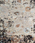 No tariff Beige Black Hand Knotted area Rug 9X12  handmade transitional Persian rug for living room, bedroom and dining room.