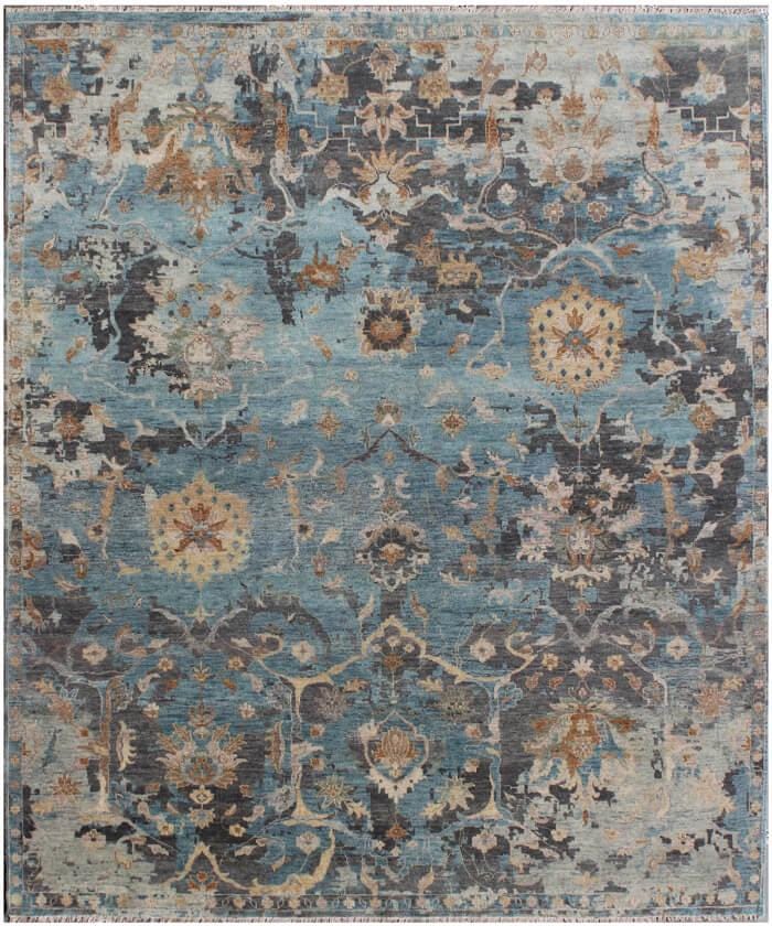 Blue green Hand Knotted area Rug 8X10 handmade transitional Persian rug for living room, bedroom and dining room.