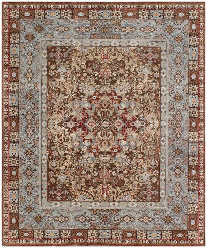 Hand Knotted Wool Area Rug 8x10, Brown Green Persian Rug, Vintage Style