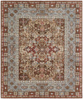 Hand Knotted Wool Area Rug 8x10, Brown Green Persian Rug, Vintage Style