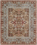 Hand Knotted Wool Area Rug 8x10, Brown Green Persian Rug, Vintage Style