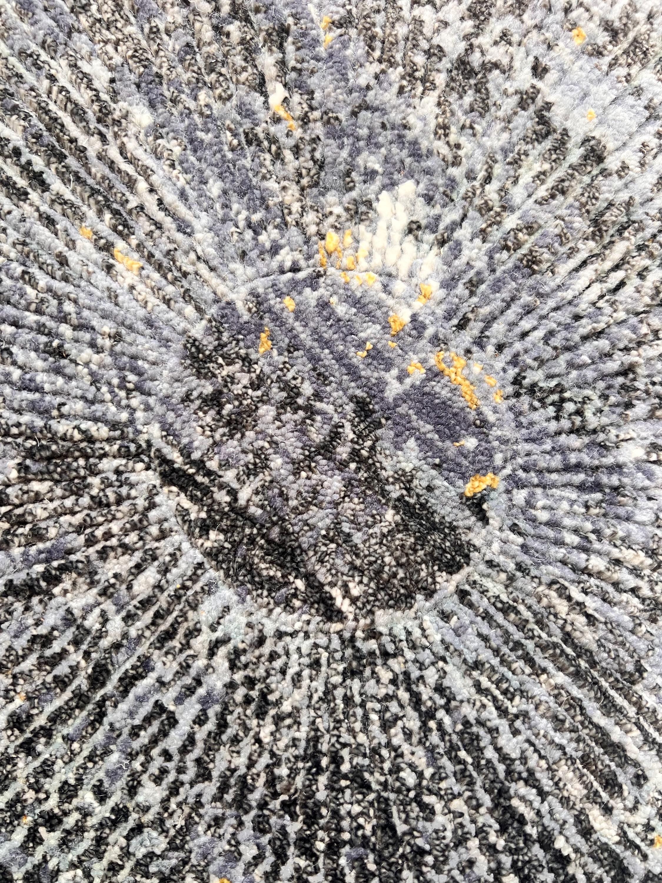 Round handmade wool bamboo silkgray golden black geometric starburst pattern hand knotted 6x6 8x8,9x9 modern rug for living room dining area