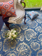 5X8 Hand Tufted Denim Blue Wool Rug, Floral Damask Design