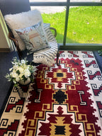 Hand Tufted 5X8 and 8X11 Red Beige Wool Pile Tribal pattern rug for living room, bedroom and dining room Christmas rug