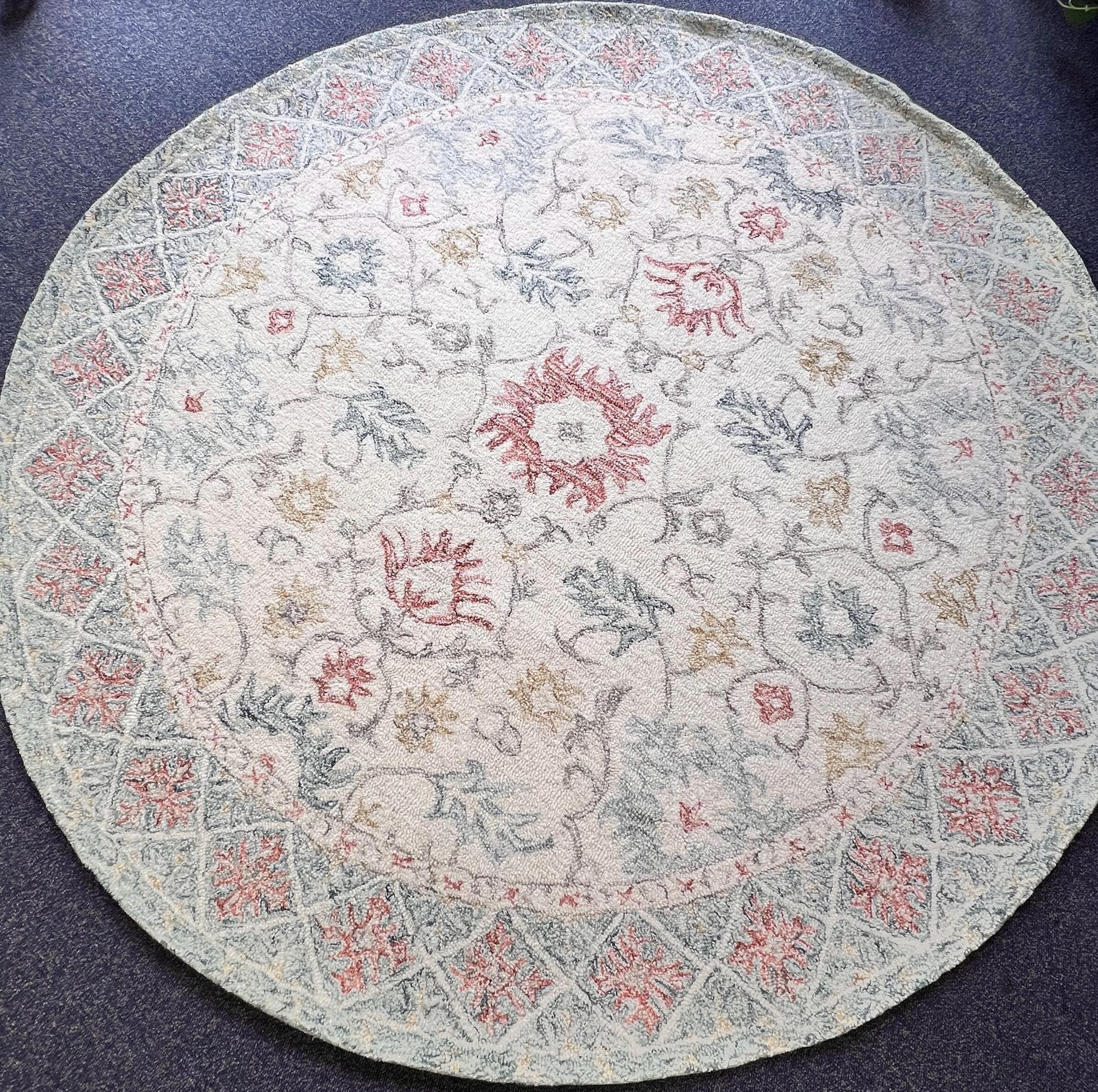 Handmade 6x6 round floral pattern multicolor modern transitional hand tufted rug for living room, bedroom and dining area, study room