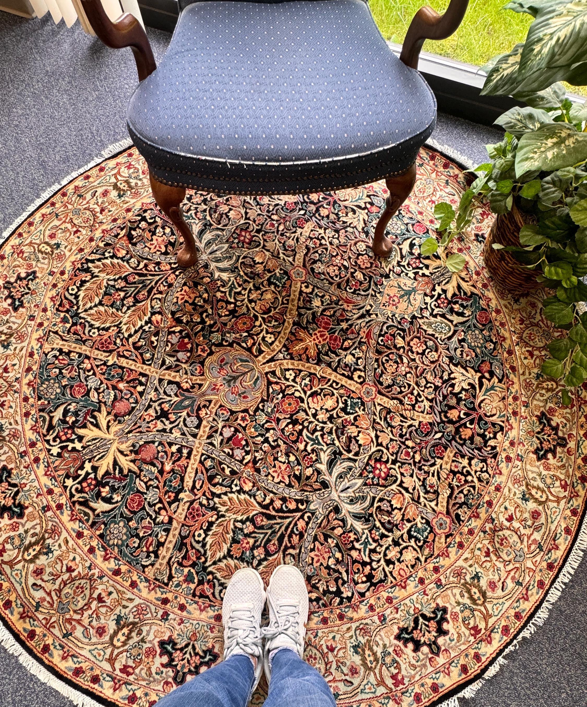 Beautiful William Morris Art and craft Black beige Handmade 6 foot round,rectangle area Rug, 6X9, 8X10 for living room, bedroom, dining room