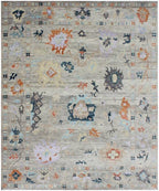 8x10 ft and 9x12 ft Hand-Knotted Silver Oushak Wool Rug – Muted Apricot, Slate & Sage